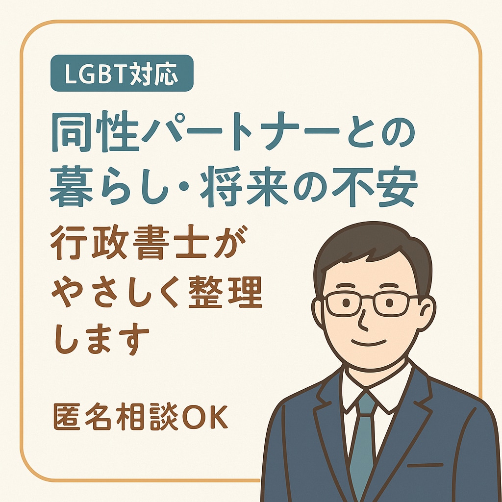 同性パートナーとの将来や法的備えの不安を支えます 当事者の行政書士がご相談にのります。 イメージ1