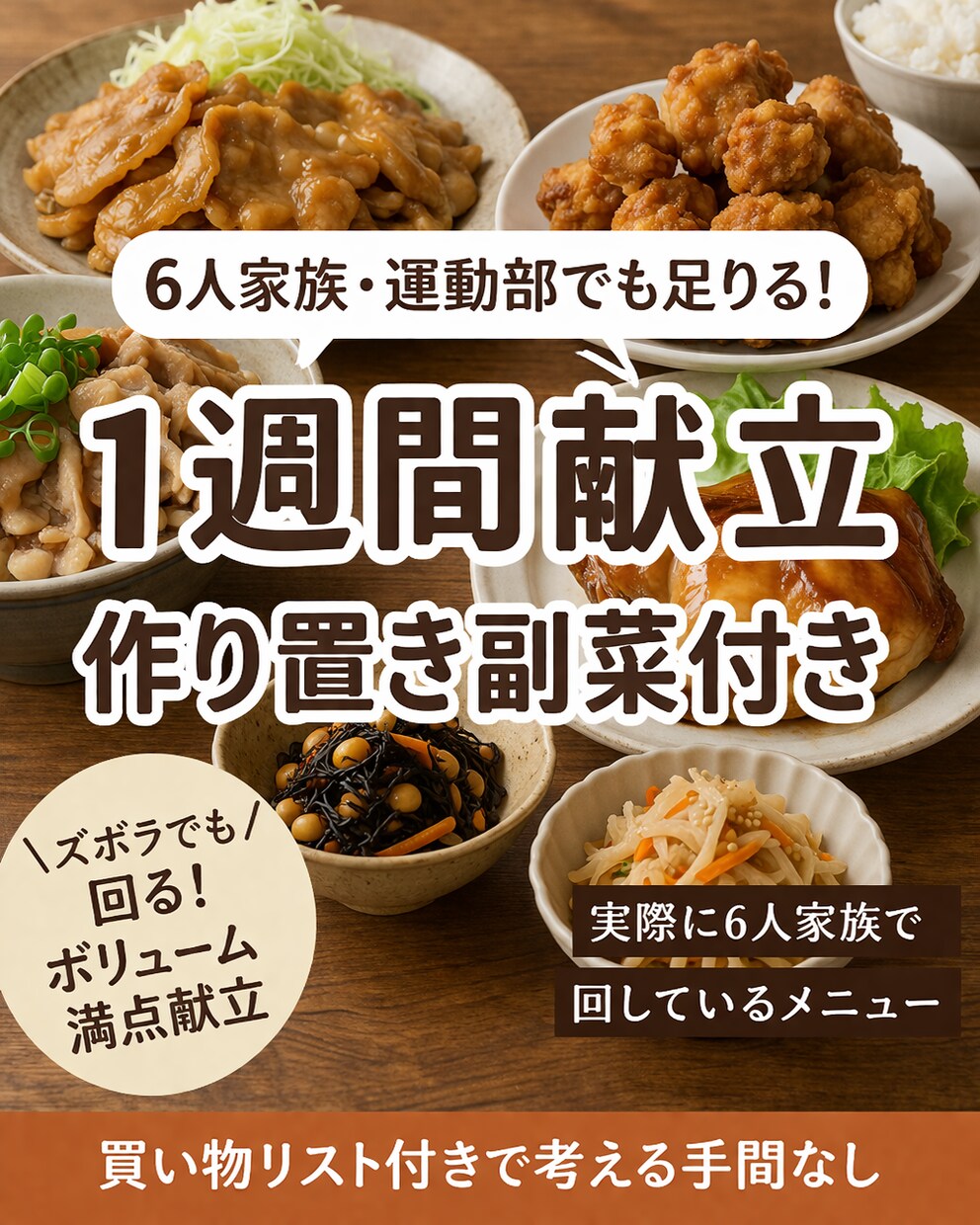 フルタイムで働く！超ズボラ母さんが教えます 6人家族向け｜作り置き付き1週間献立 イメージ1