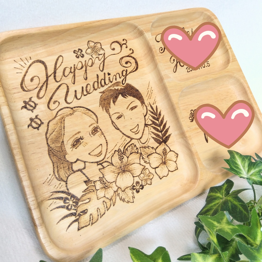電熱ペンで結婚祝いの似顔絵プレート作ります ウッドバーニングで二人の似顔絵プレートでお祝いを！ イメージ2