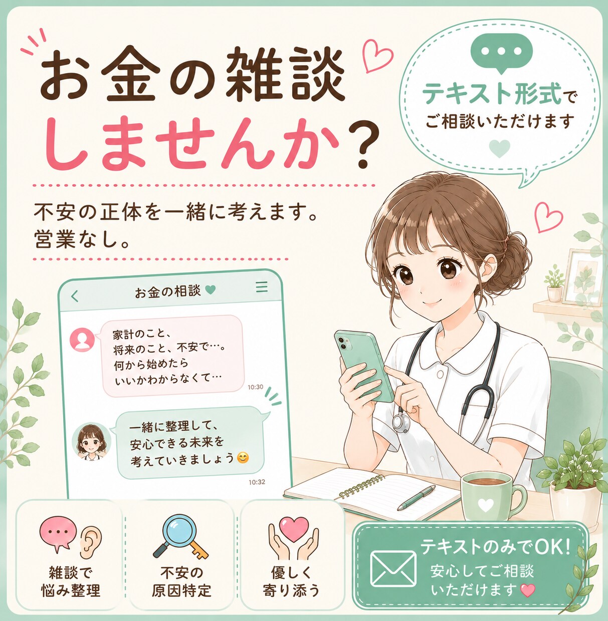 看護師FPがお金の不安に寄り添います 準備ゼロ！気軽に話せる相談室～ イメージ1