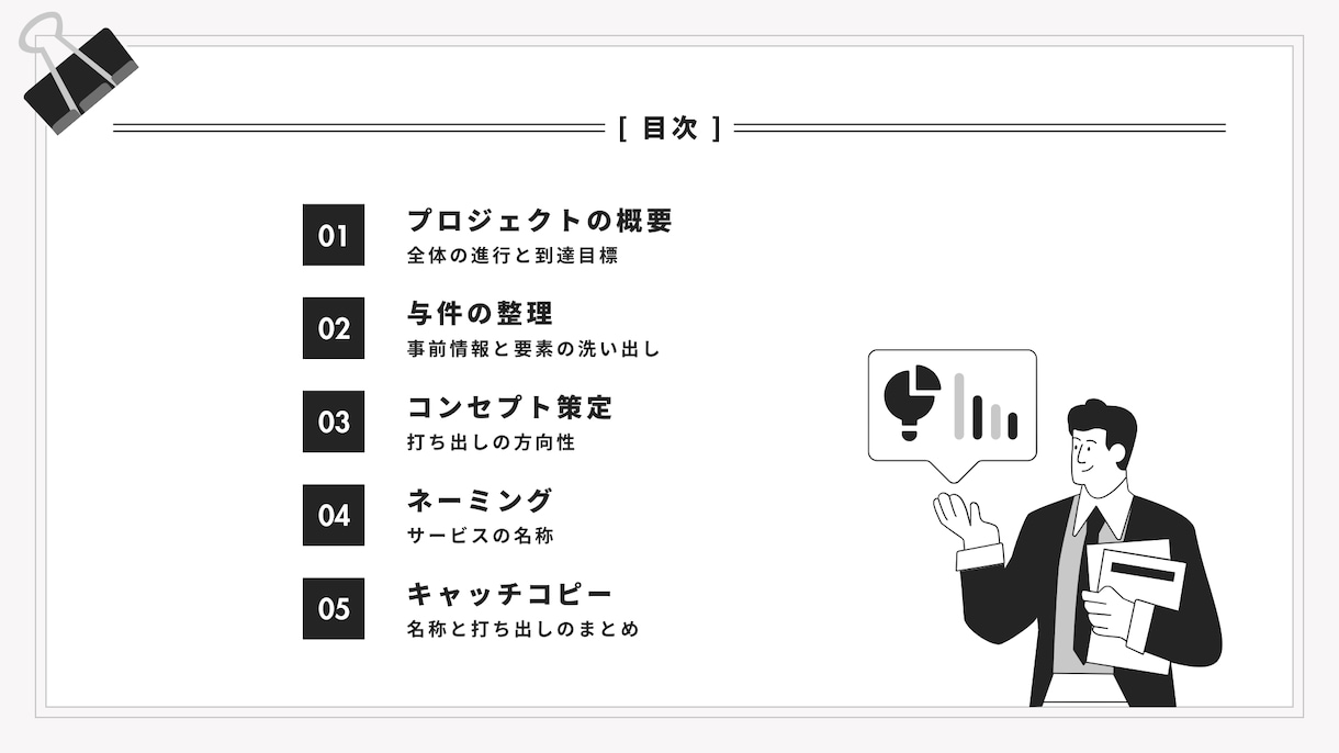 強みが100%伝わるコンセプト/コピーを設計します サービスの特性を分析して提供価値を整理。最適な切り口で表現。 イメージ6