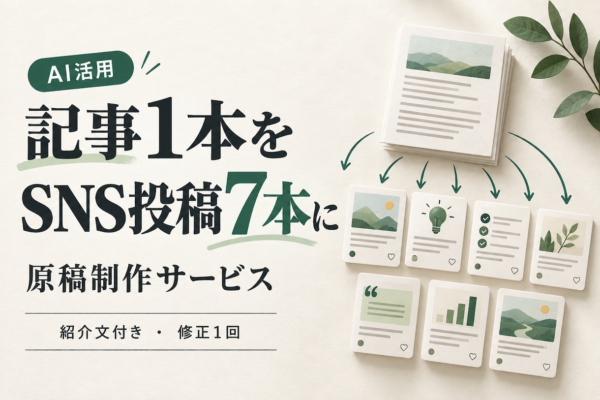 記事1本をSNS投稿7本に整えます AI活用で原稿を再構成・紹介文と修正1回付き イメージ1