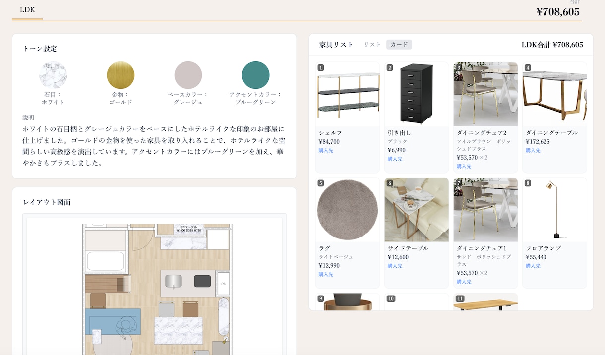空間設計のプロがインテリアコーディネートをします 平面プランと家具のご提案シート、家具購入リストをご納品！ イメージ1