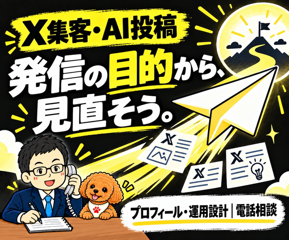 X集客・AI自動投稿の悩みを電話で整理します プロフィール・投稿企画・運用設計を目的に合わせて相談 イメージ1