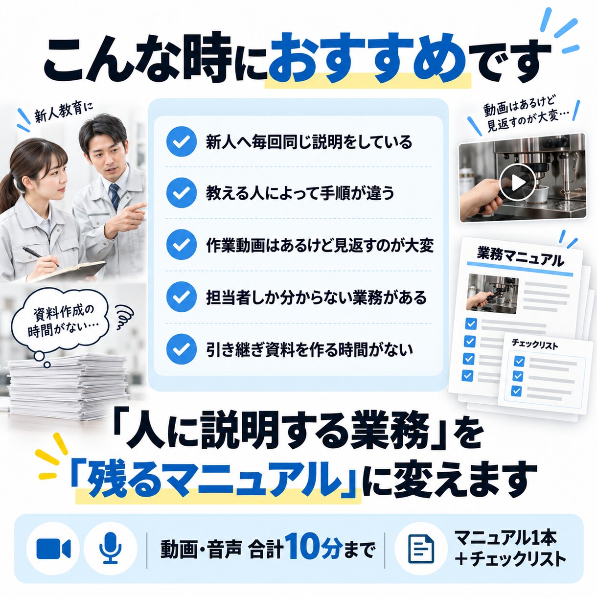 動画・音声から業務マニュアルを作成します 作業内容を手順書＋チェックリストに分かりやすく整理します イメージ3