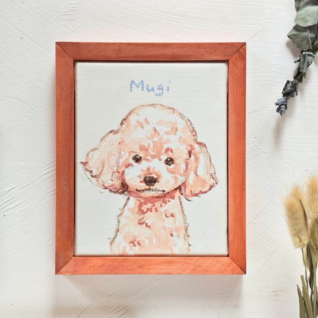 麻とクレヨンの質感を活かしてペット似顔絵を描きます 麻100％のやさしい素材感。ギフトや記念に。 イメージ7