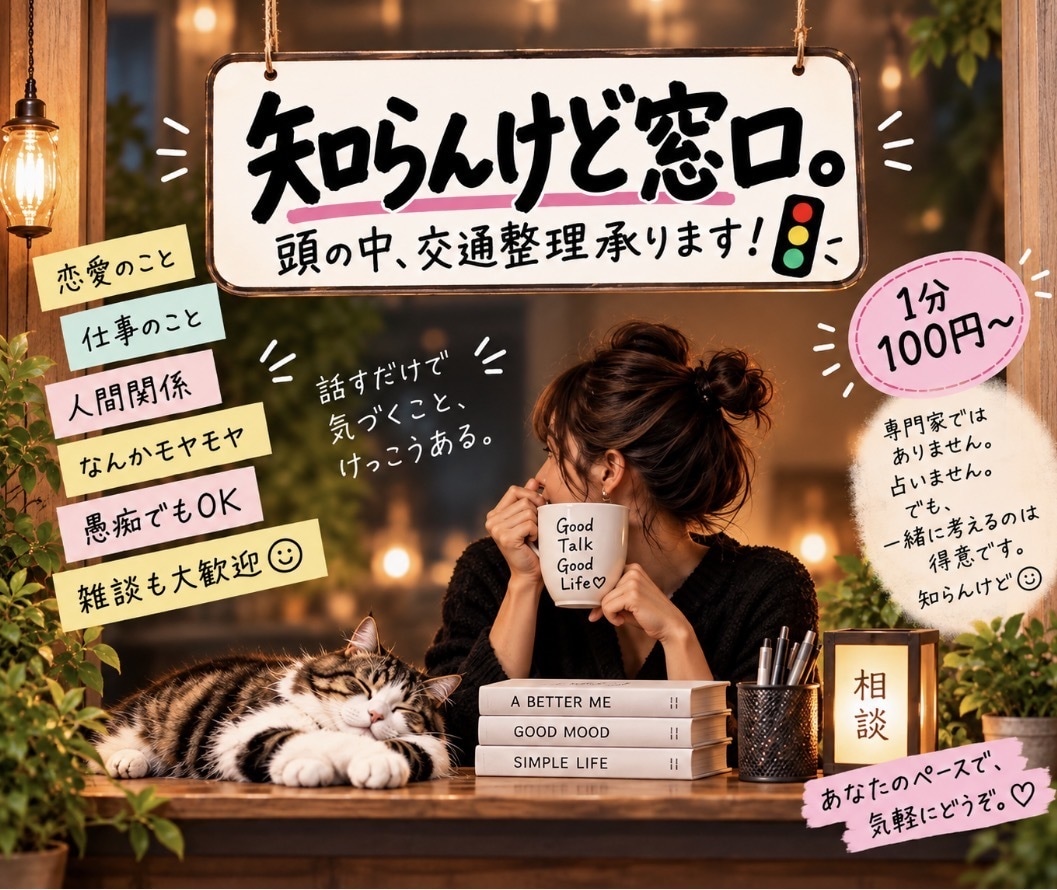 モヤモヤを聞いて頭の中を一緒に整理します 知らんけど、一緒に考えるのは得意です✌️ イメージ1
