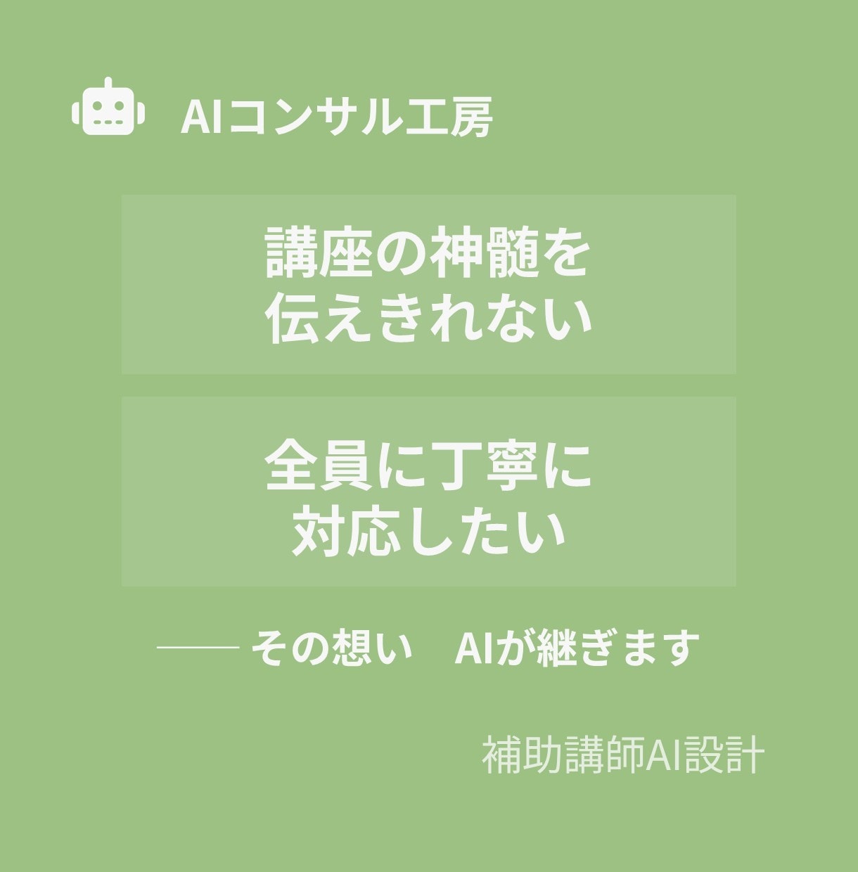 あなたの講座に「分身」を。補助講師AIを設計します あなたの思想を受け継ぐ分身AI講師を、専門家が設計 イメージ3