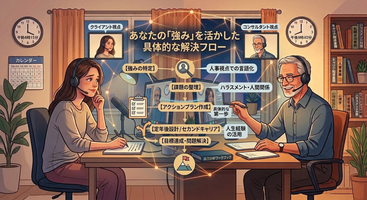 早朝4時・夜間対応◆元人事キャリコンが寄り添います 仕事や人間関係、定年後の不安にお応えします イメージ3