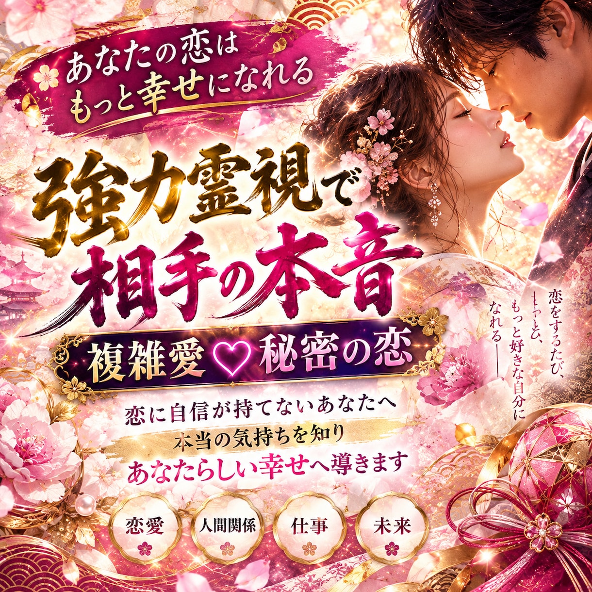 強力波動で霊視して貴女の望む未来を引き寄せ導きます 今知りたい♡恋愛♡人間関係♡貴女の魂の声を霊聴幸せに導きます イメージ3