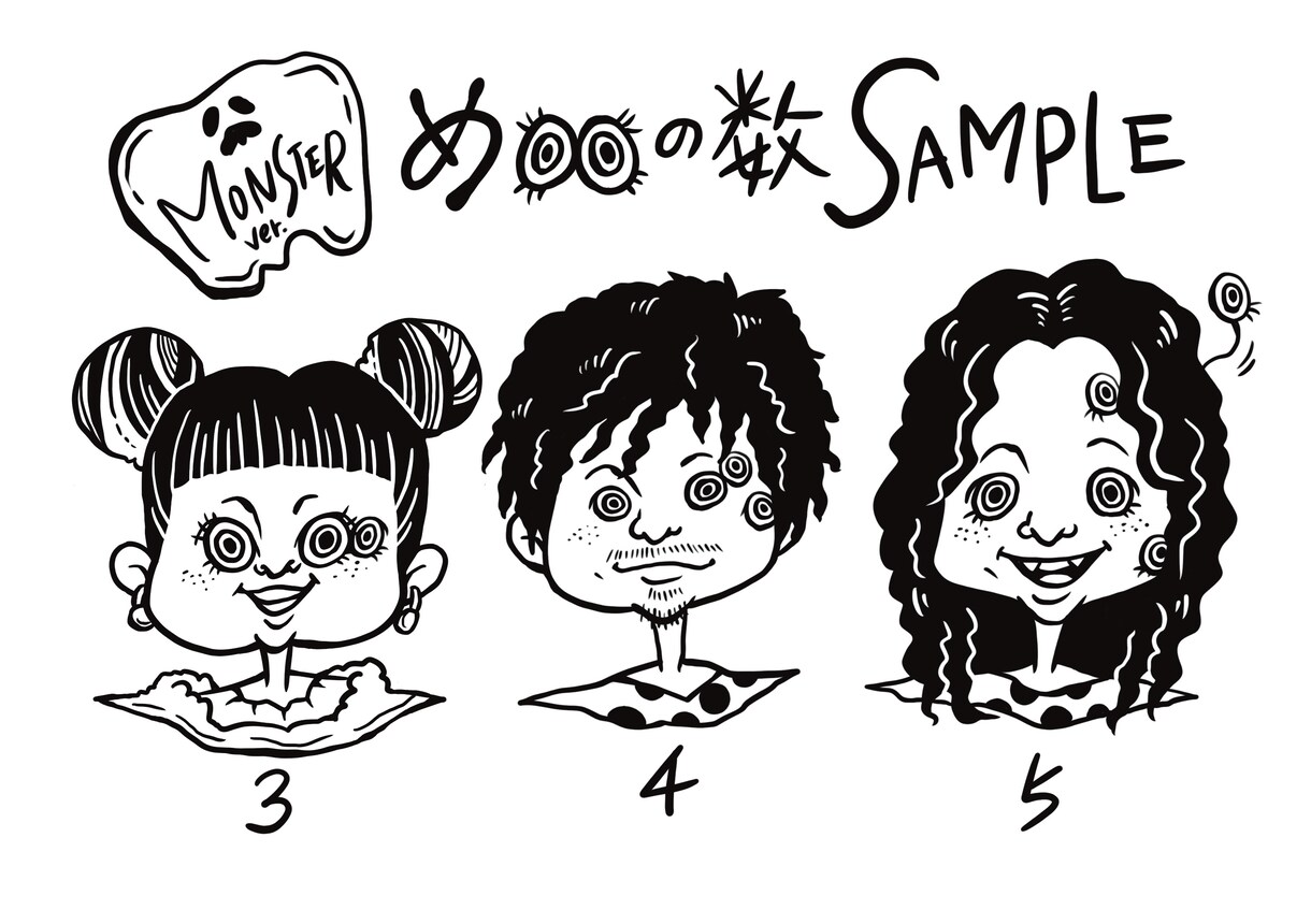 あなたをキャラクター化！またはモンスター化！します あなたの顔の周りに好きなものを3個イラストにします◎ イメージ5