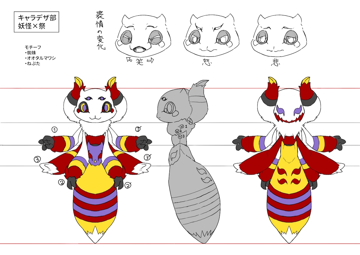 キャラクターのデザイン案を三面図にいたします モデリングや資料に必要なキャラクターの三面図作成 イメージ2