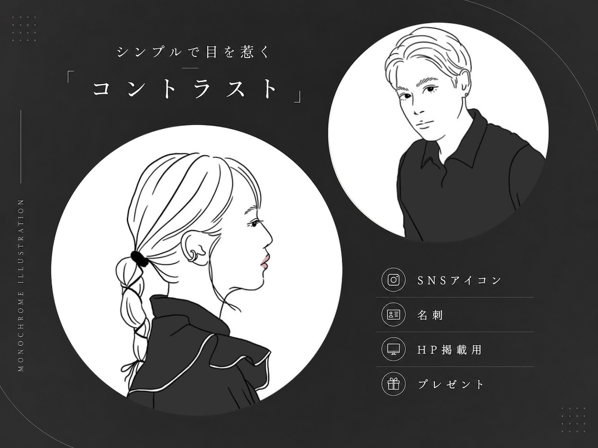 最短2日✳︎モノクロ×シンプルな似顔絵を作成します 芸能人のお写真でもOK！線画アイコン＊恋人へのプレゼントに！ イメージ2