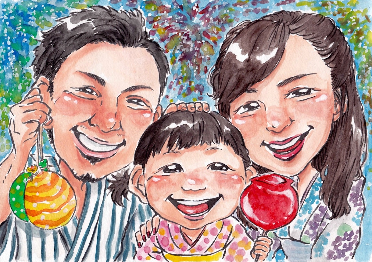 色鮮やかに水彩で手描きの似顔絵かきます ♡ウェルカムボードやお祝いのプレゼントに♡ イメージ5