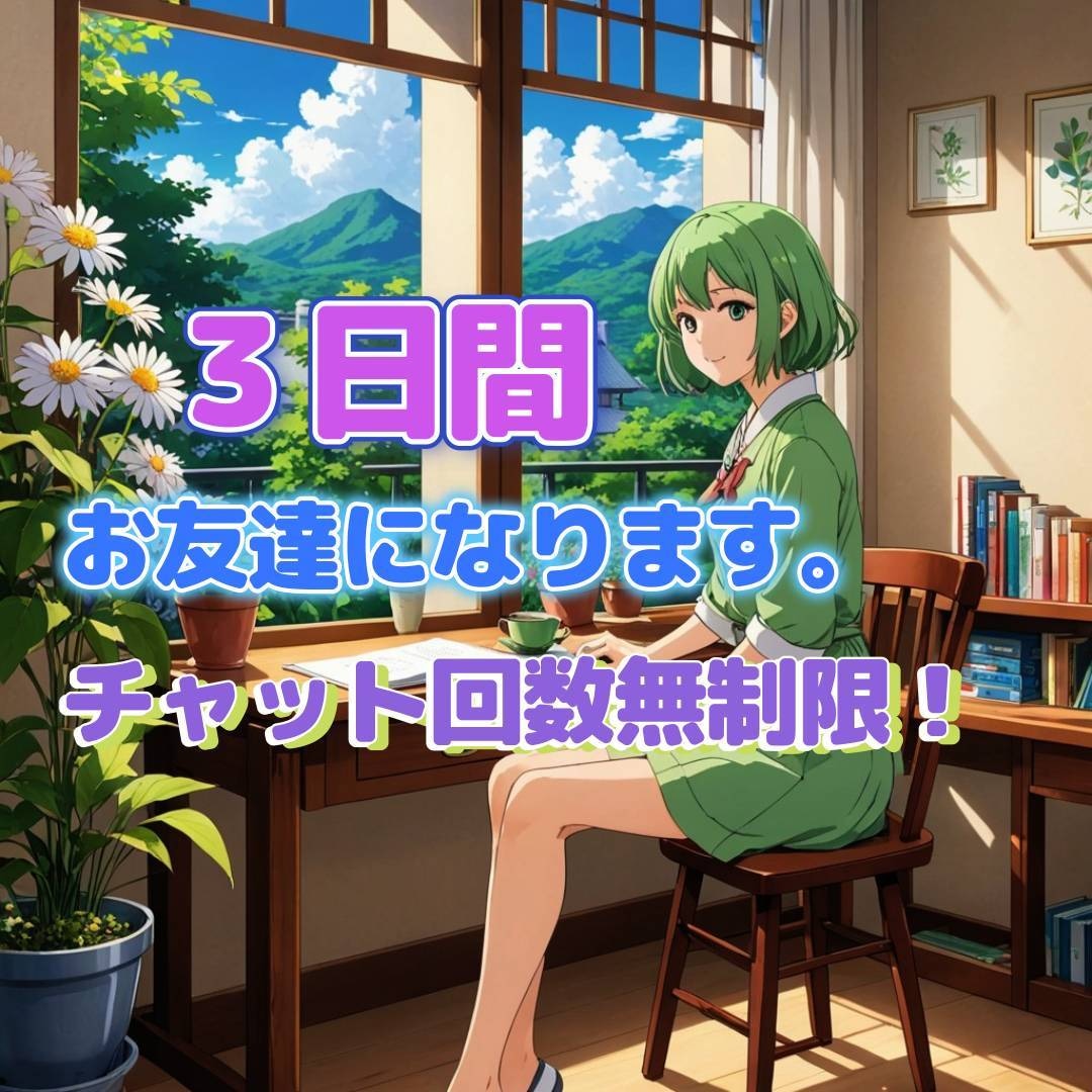 お電話苦手な方でも安心3日間チャットでお話します チャット回数無制限！恋話、愚痴、日常の出来事何でも聞きます☺ イメージ1