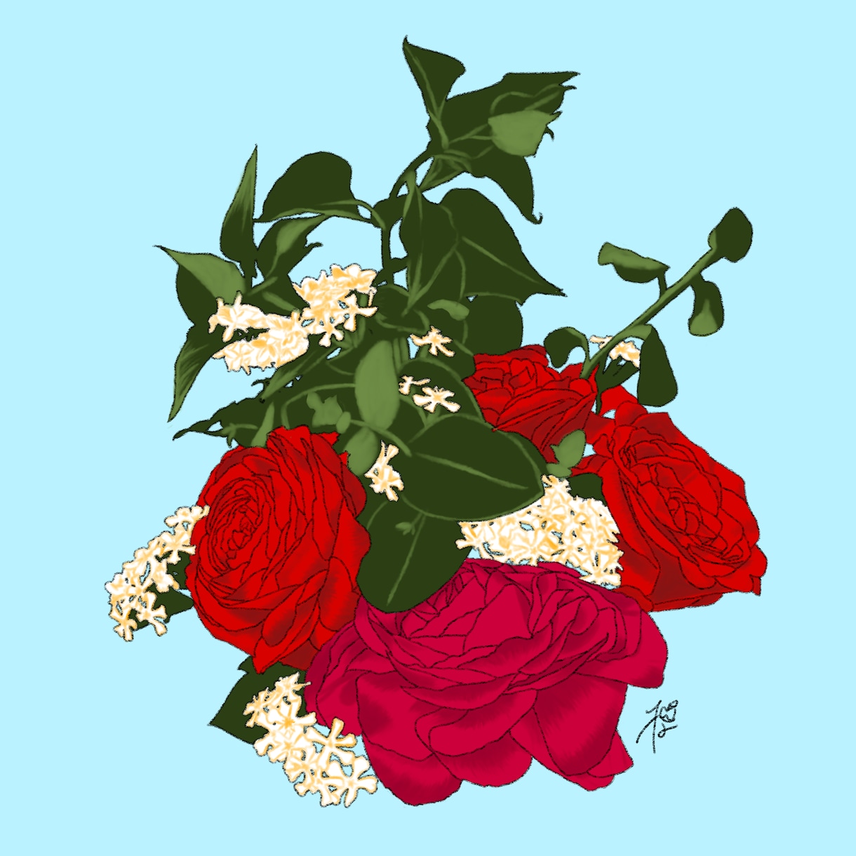花束のイラスト描きます あなたのために購入した花束をイラストにおこします。 イメージ1