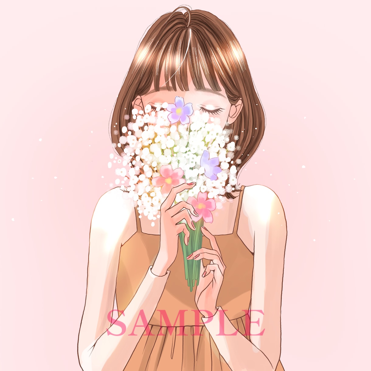 商用利用可◎お洒落なアイコンや名刺イラスト描きます 人と被らないお花と女の子のふんわり大人可愛いイラスト＊ イメージ1
