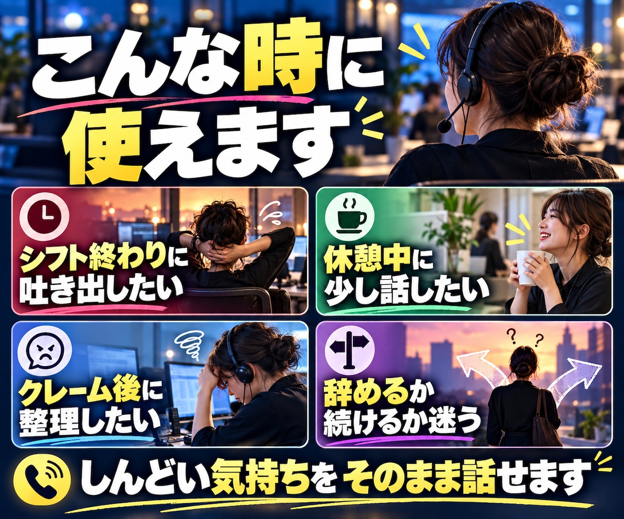 今すぐ電話OK！テレアポ・コルセンの愚痴を聞きます 仕事の電話で疲れたら、今度はあなたのための電話を イメージ2