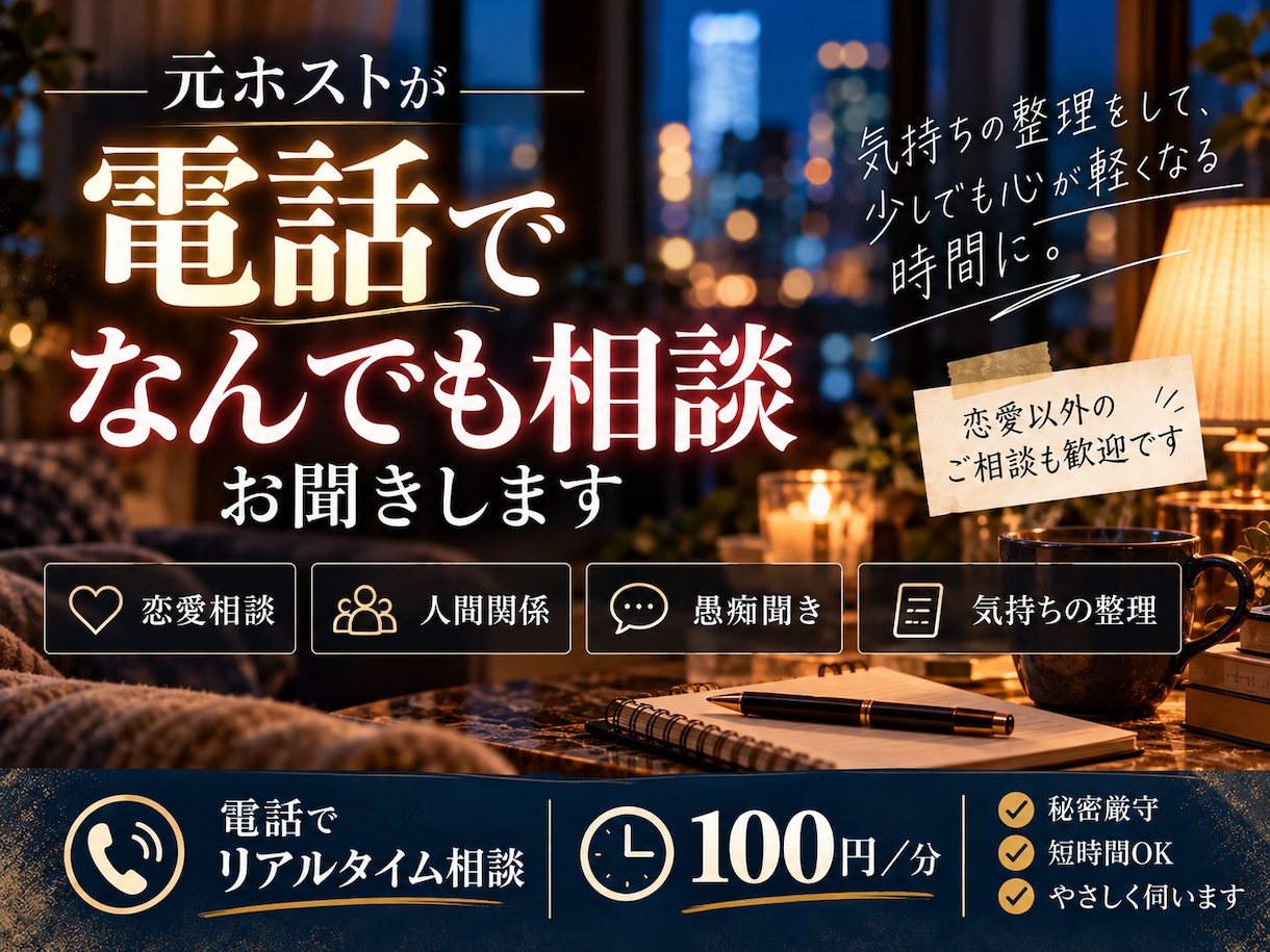 元ホストが恋愛や人間関係の悩みに寄り添います 5分からOK！あなたの本音と望みを一緒に考えます イメージ1