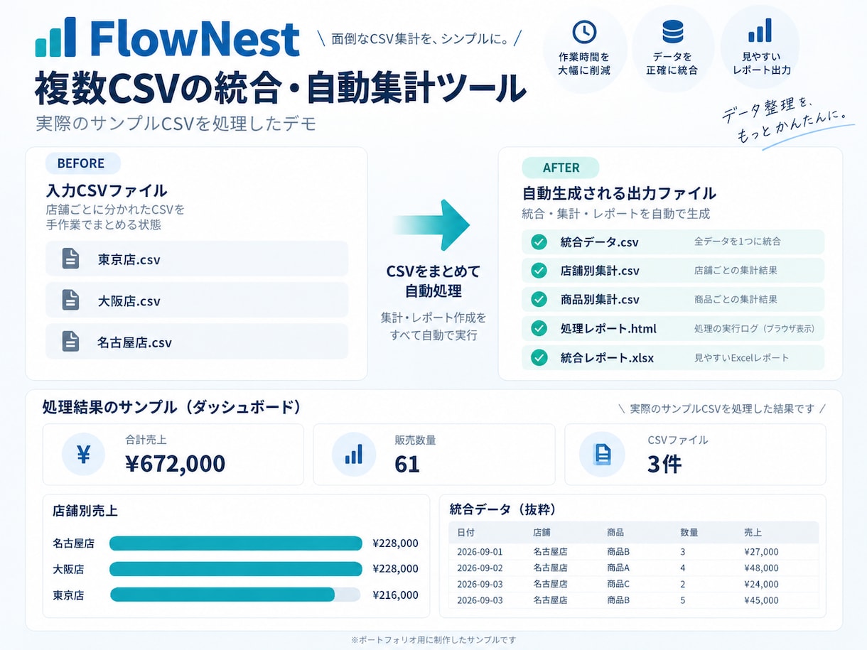 Excel・CSVの面倒な定型作業を自動化します 集計・結合・整形などの繰り返し作業をラクにします イメージ1