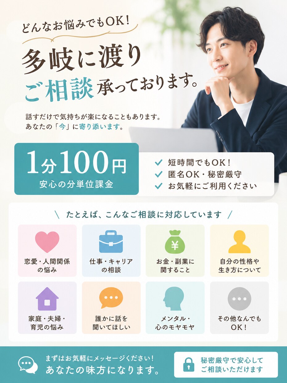 恋愛や人間関係、愚痴などお伺いします 水商売歴25年、接客のプロが貴方のお悩みを解決します イメージ2
