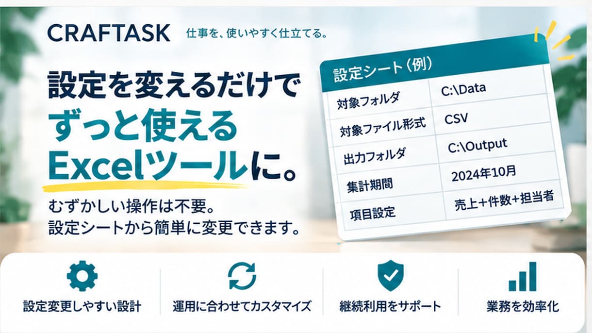 Excel・CSVの面倒な作業を自動化します 操作・変更手順付きで、使い続けられるツールをお届けします イメージ4