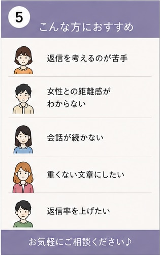 マチアプ・LINEの返信、一緒に考えます 「なんて返せばいいかわからない」を自然に解決します イメージ5