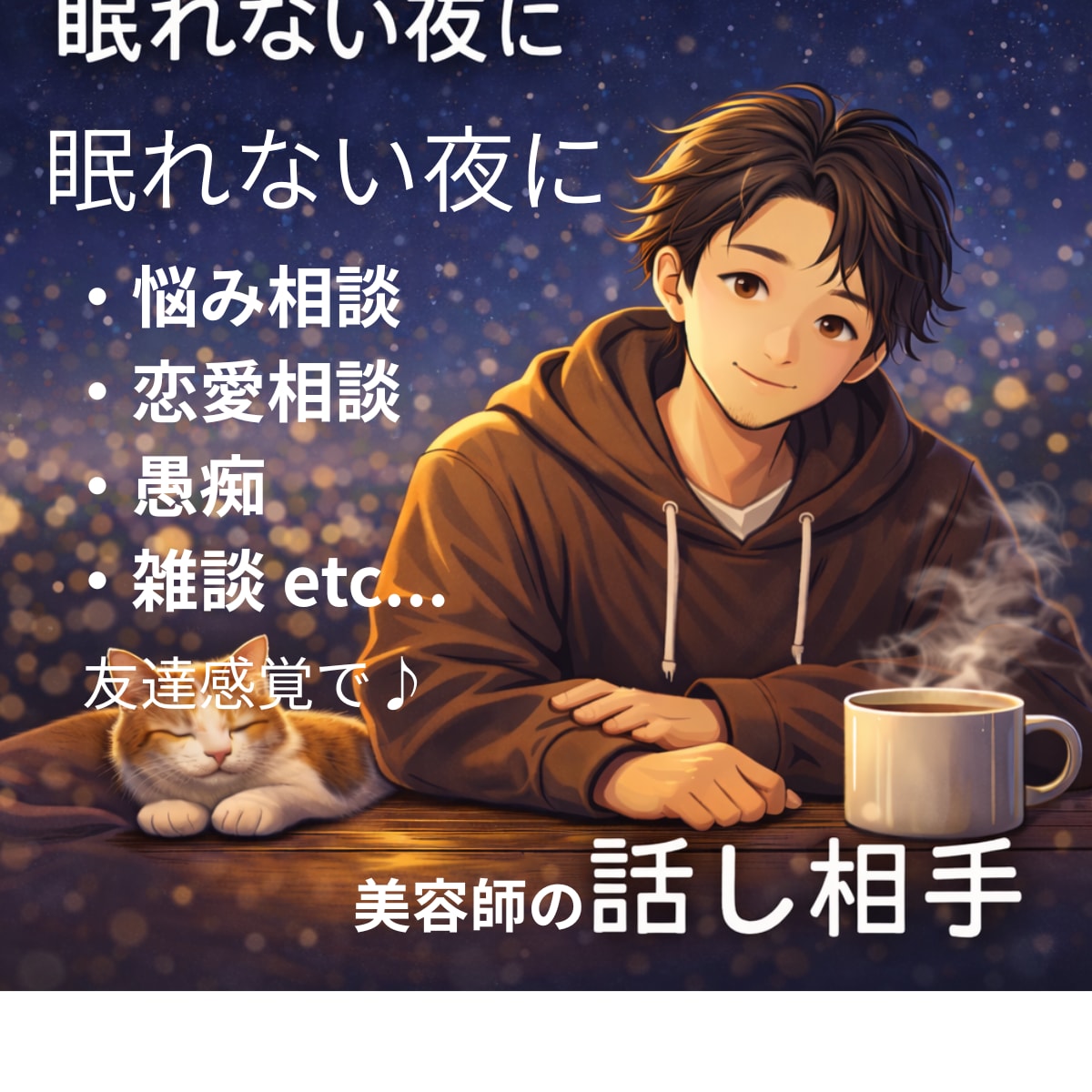 現役美容師が友達感覚で悩みや愚痴を聞きます 眠れない夜に落ち着いた声で何でも話聞きます。 イメージ1