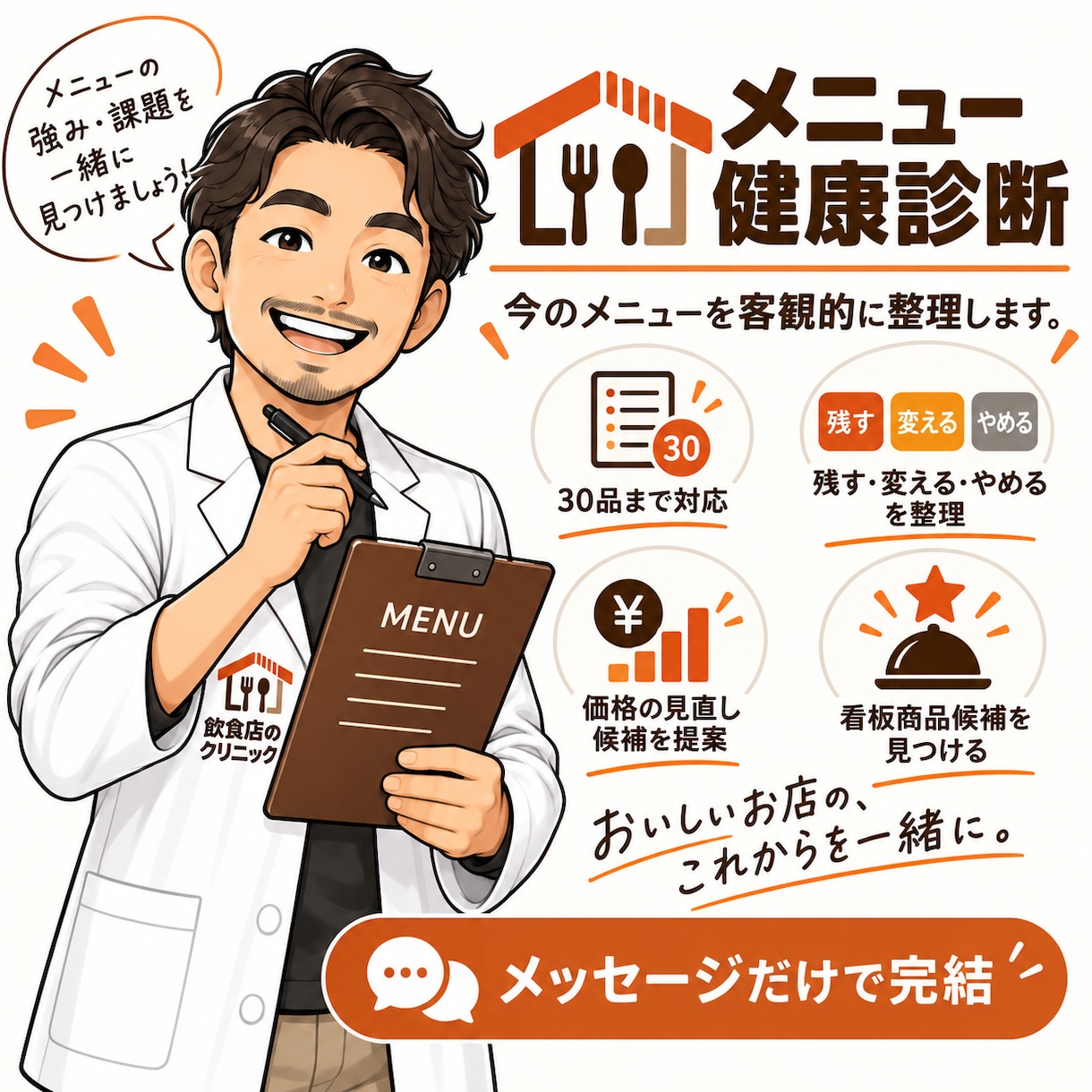 飲食店のメニューを健康診断します お店のメニューを料理・価格・利益・構成から改善点を診断します イメージ1