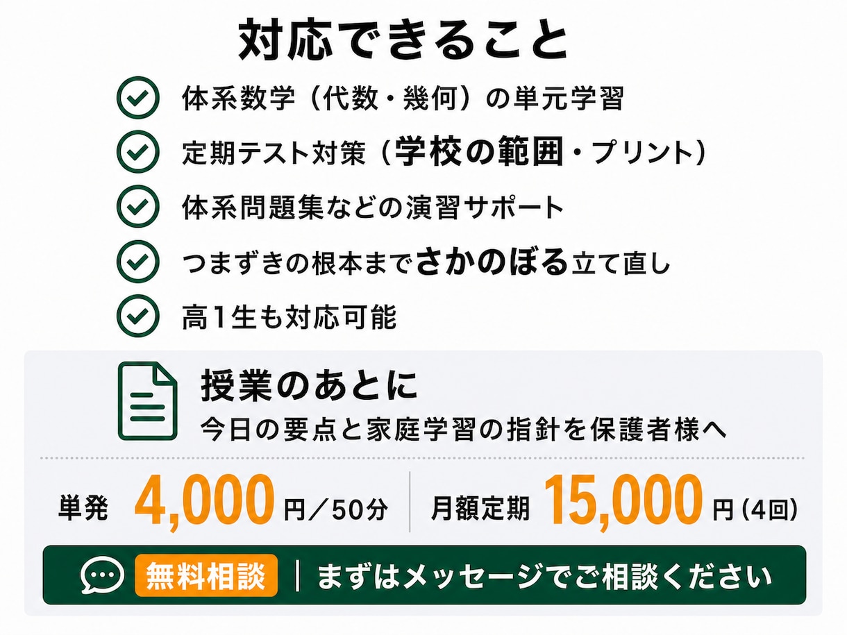 中高一貫校の体系数学、指導経験豊富な講師が教えます 初めての定期テスト、思うような結果でしたか? イメージ5