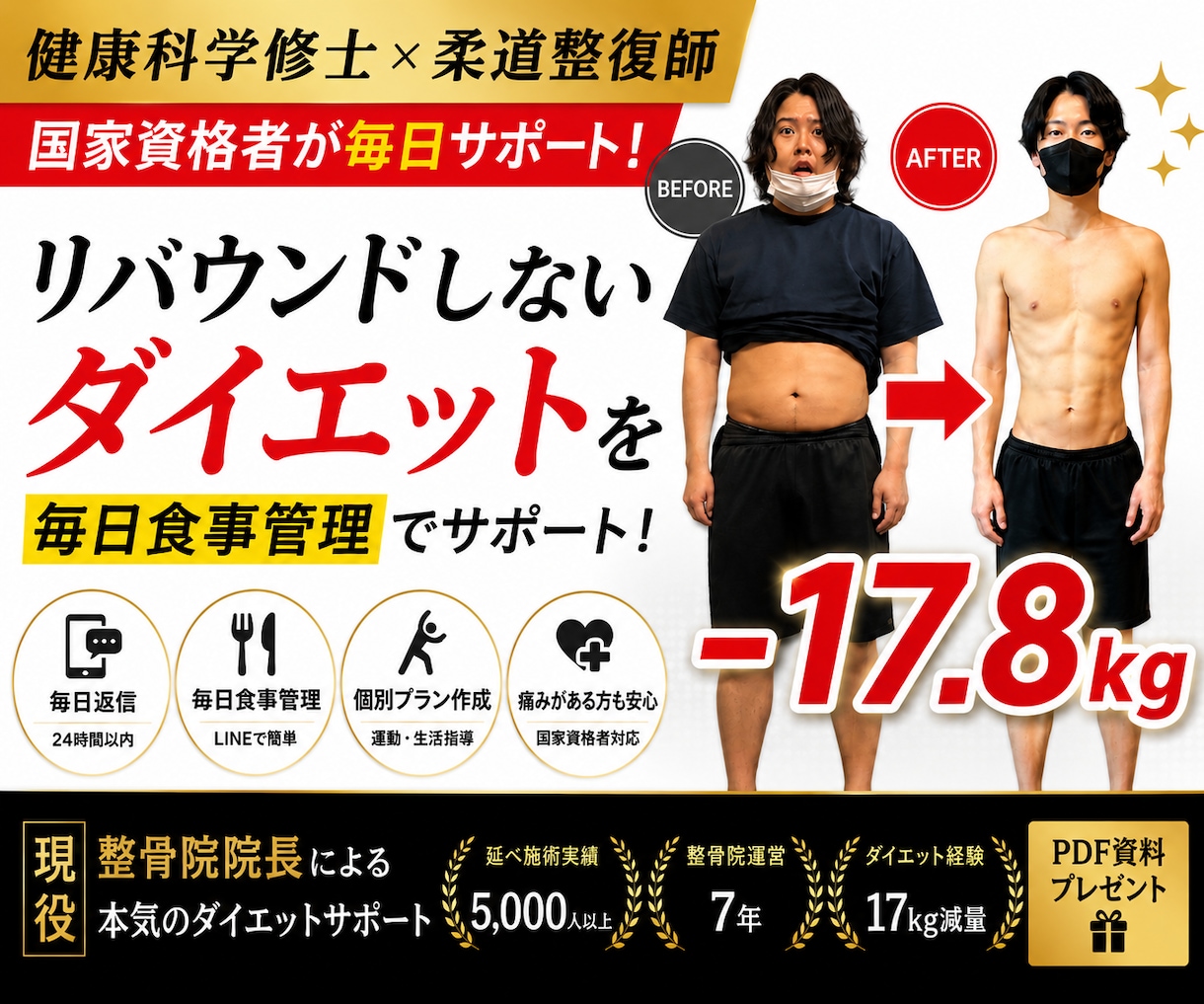 健康科学修士×柔道整復師がダイエットサポートします （残り2枠）｜痛みがある方も安心してダイエットできます イメージ1