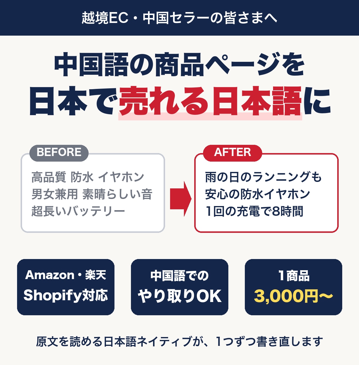 中国語の商品ページを売れる日本語に書き直します 機械翻訳のままでは売れない商品ページを原文から作り直し イメージ1