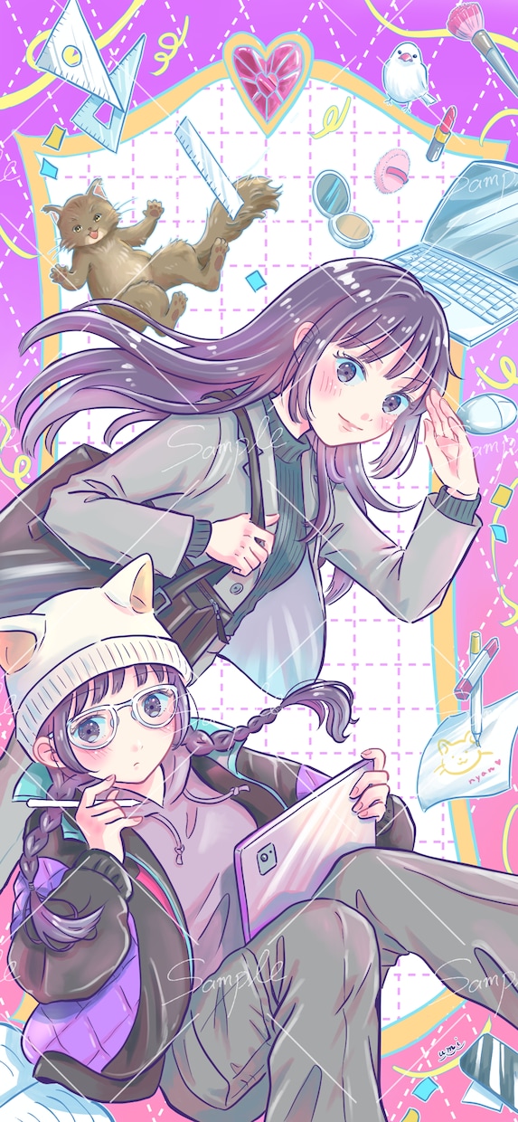 華やかで目を引く一枚絵✨ご要望に応じて描きます あったか&爽やかなテイストが得意♪細かくオーダーできます！ イメージ9