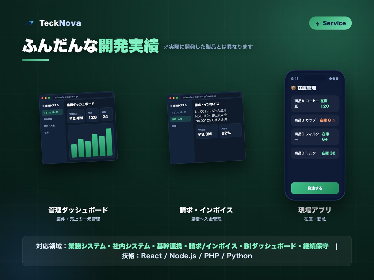 法人向け業務Webシステムを開発します 請求・在庫・勤怠・社内ツール／運用保守まで一括対応 イメージ4