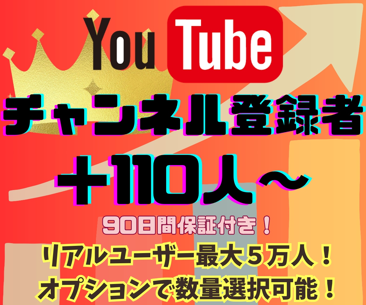 YouTubeチャンネル登録者＋１１０人増やします 増量可能！収益化も◎リアルユーザーが登録します◎推し活対応◎ イメージ1