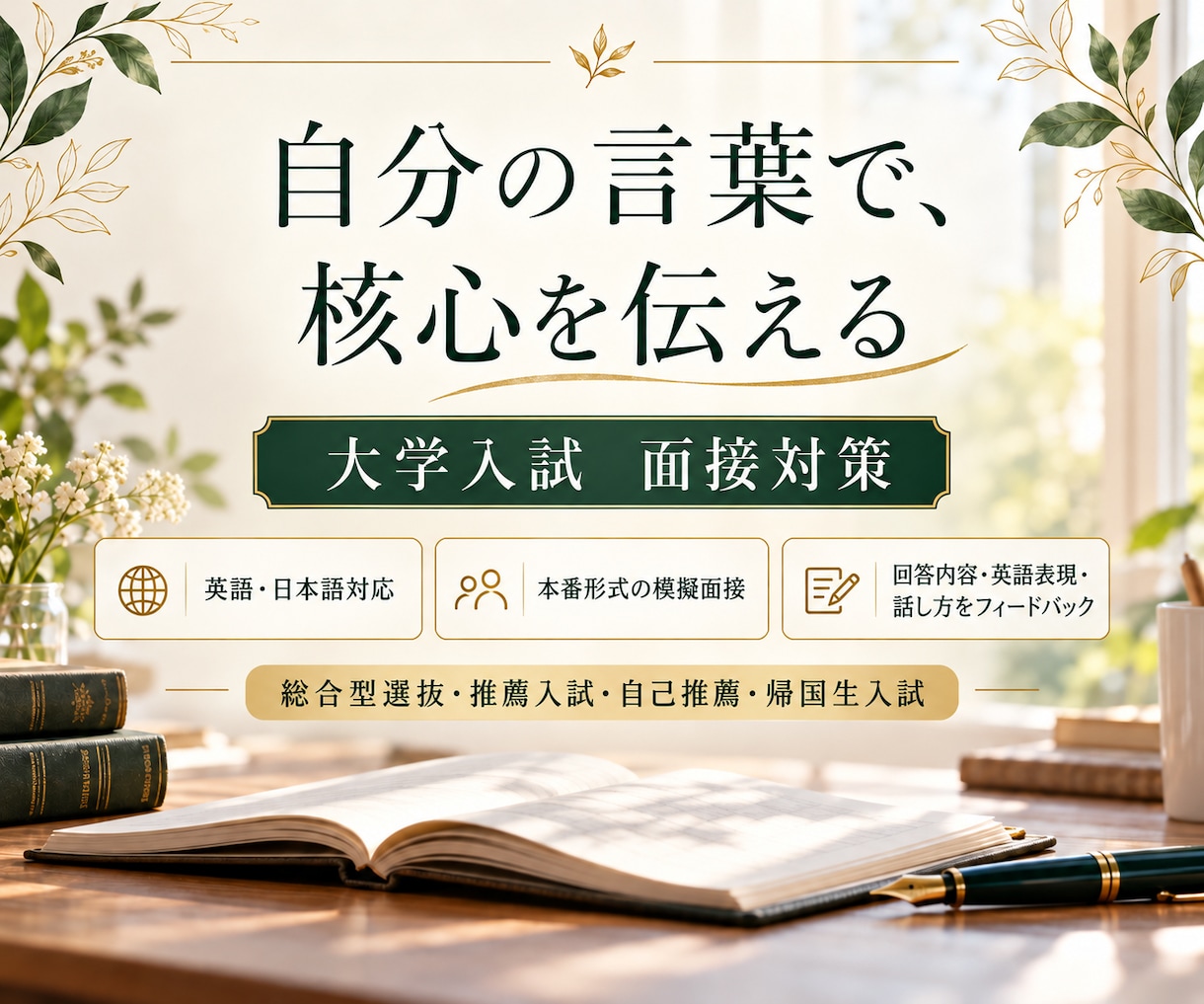 大学入試の面接を本番形式で個別対策します 英語・日本語対応｜志望理由書から想定質問も個別に設計します イメージ1