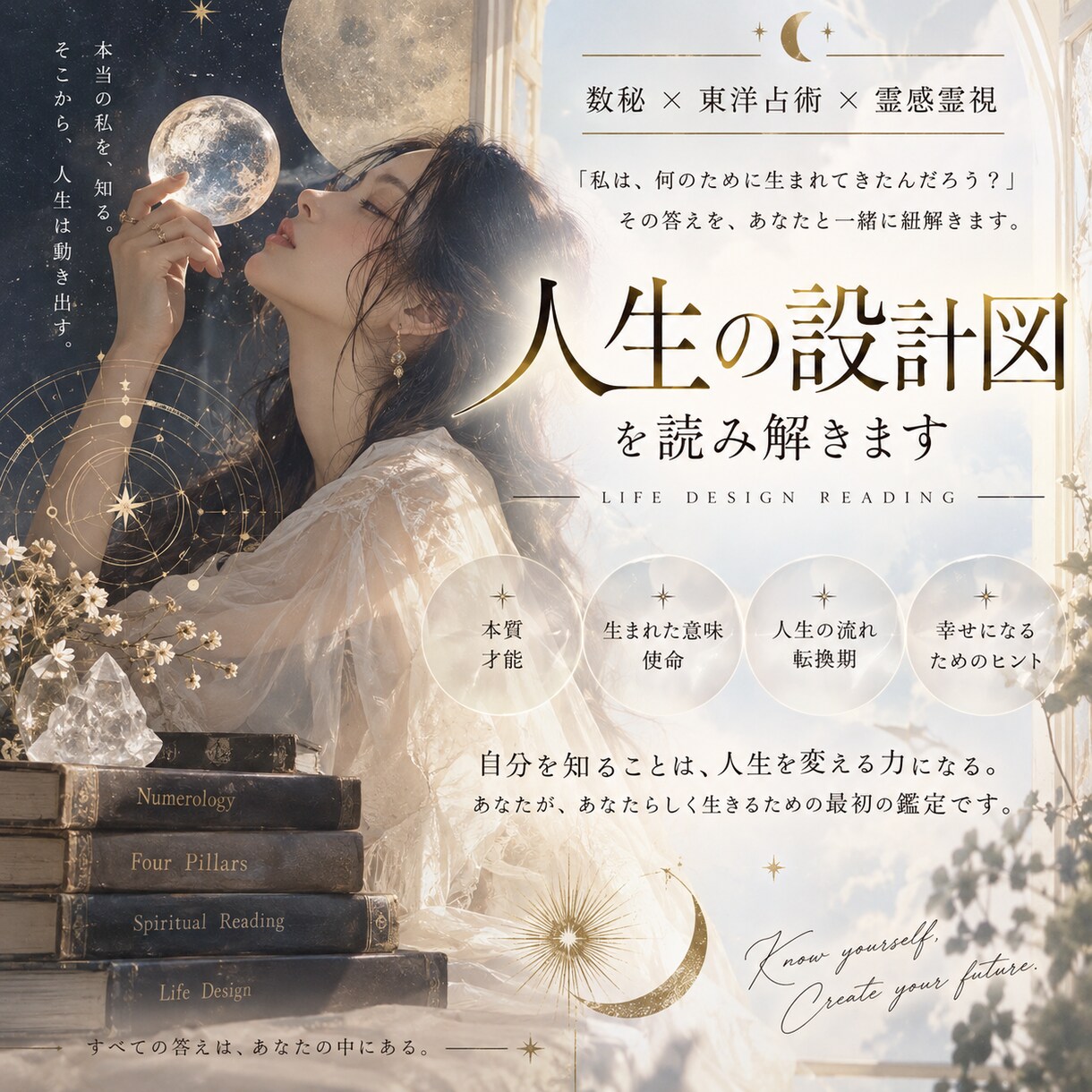 オリジナル占術で貴方のお悩みを深く読み解きます まずはここから数秘×東洋占術×霊感霊視人生の流れを総合鑑定 イメージ1