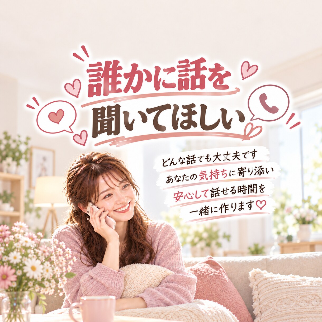 優しい声で、誰かと話したい時間に寄り添います 話す事がなくても大丈夫♡誰かと話したい時にお付き合いします♡ イメージ1