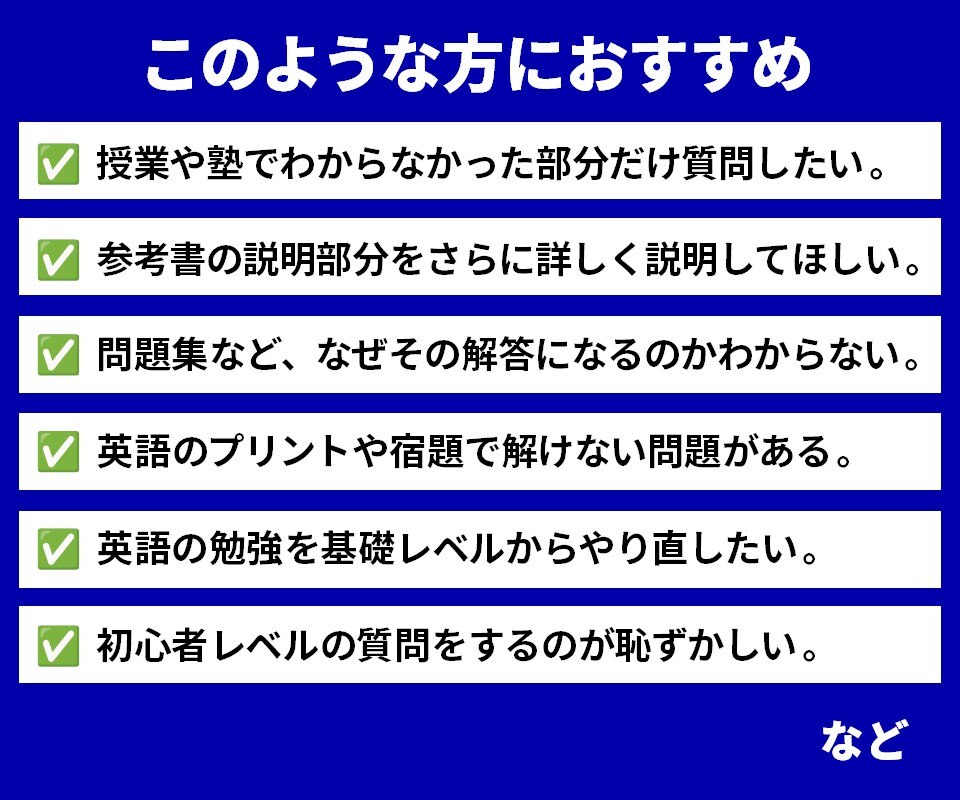 中学英語のわからない部分を英語学科卒が解説します 授業や問題集などの疑問点を質問したい時に！TOEIC850点 イメージ2