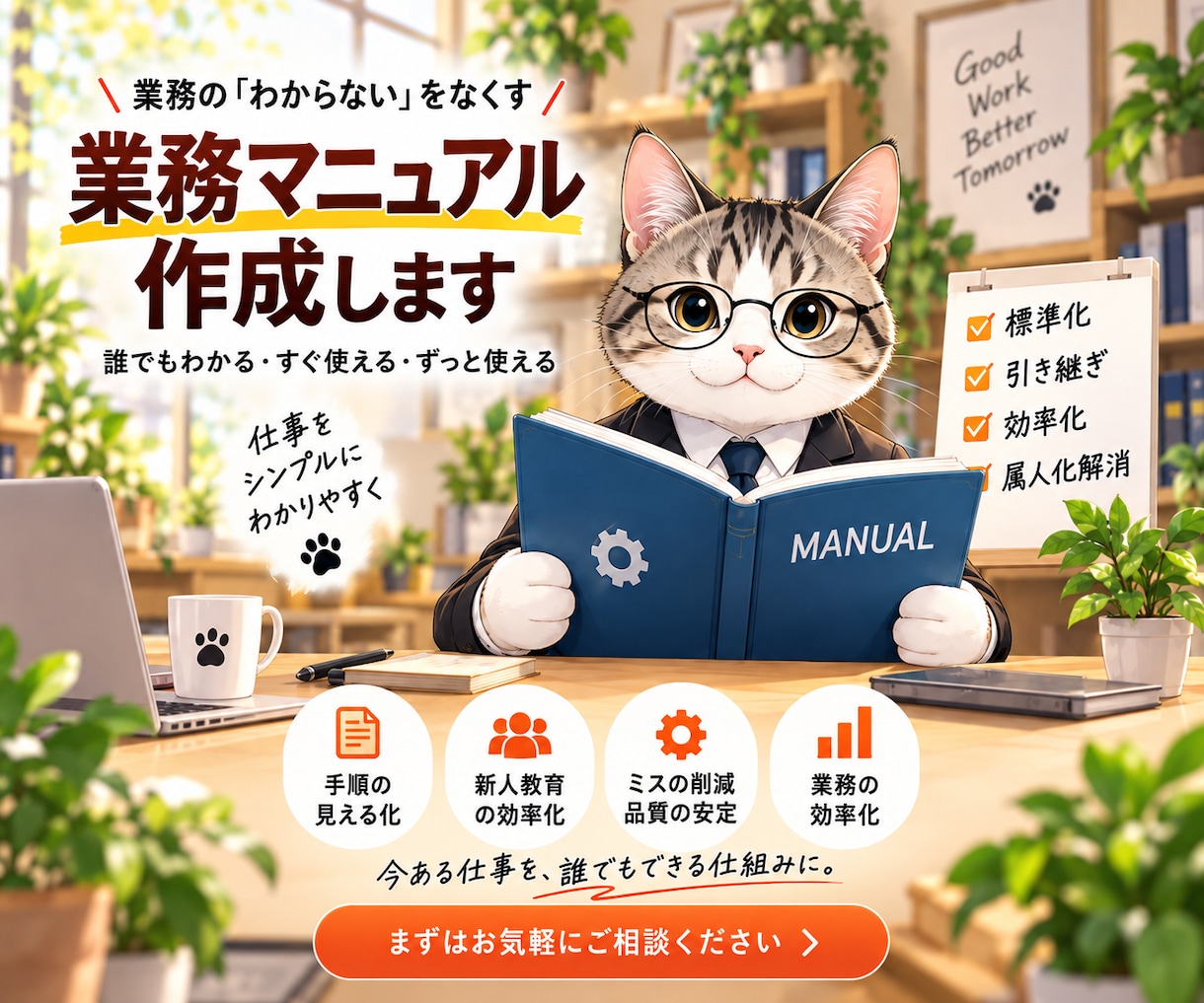 毎回説明している業務1つを手順書にまとめます メモ・箇条書きから新人や引継ぎ相手が読める形へ整理します イメージ1