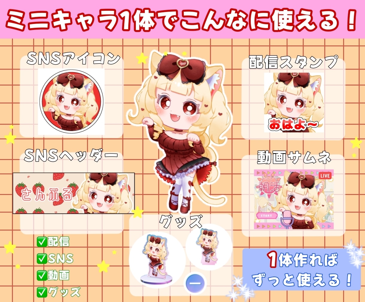 配信・SNSで使える！ぷっくりミニキャラ描きます ミニキャラ1体で配信もSNSも全部使える！ イメージ2