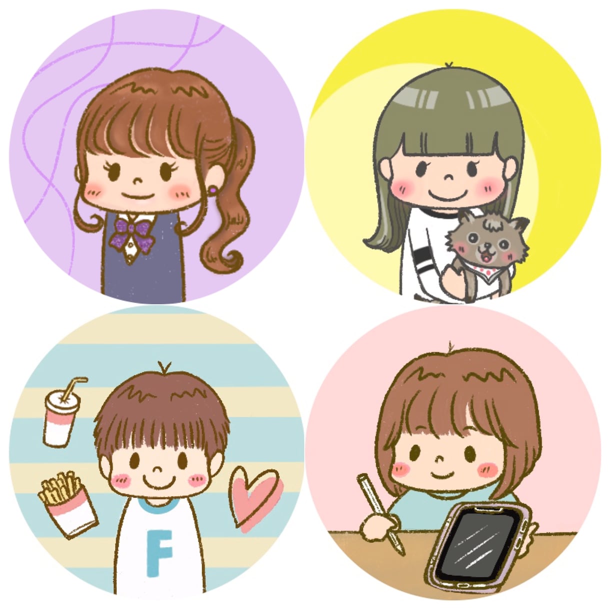 かわいい系の似顔絵アイコンの作成を致します サンプルのようなアイコンをご希望に沿って作成します！ イメージ1