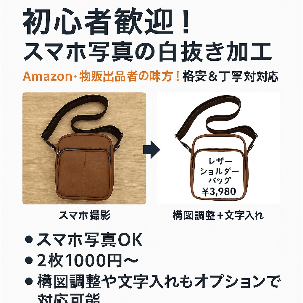 EC物販初心者歓迎！スマホ写真の白抜き加工します Amazon・物販初心者出品者の味方！格安＆丁寧対応 イメージ1