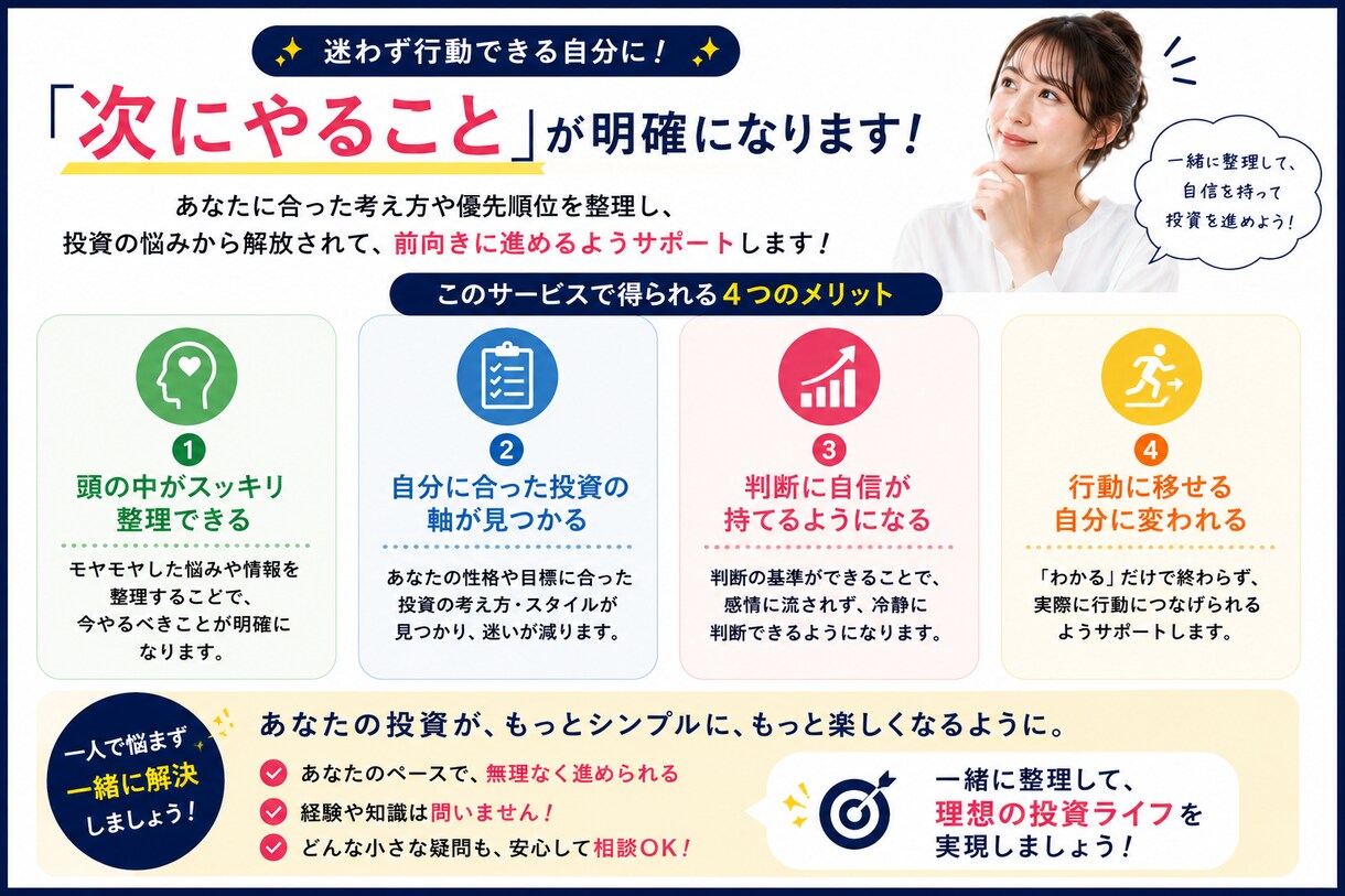 初心者の米国株・投資のお悩みを個別相談できます 私の場合どうする？を一緒に整理｜投資のお悩み3テーマに回答 イメージ8
