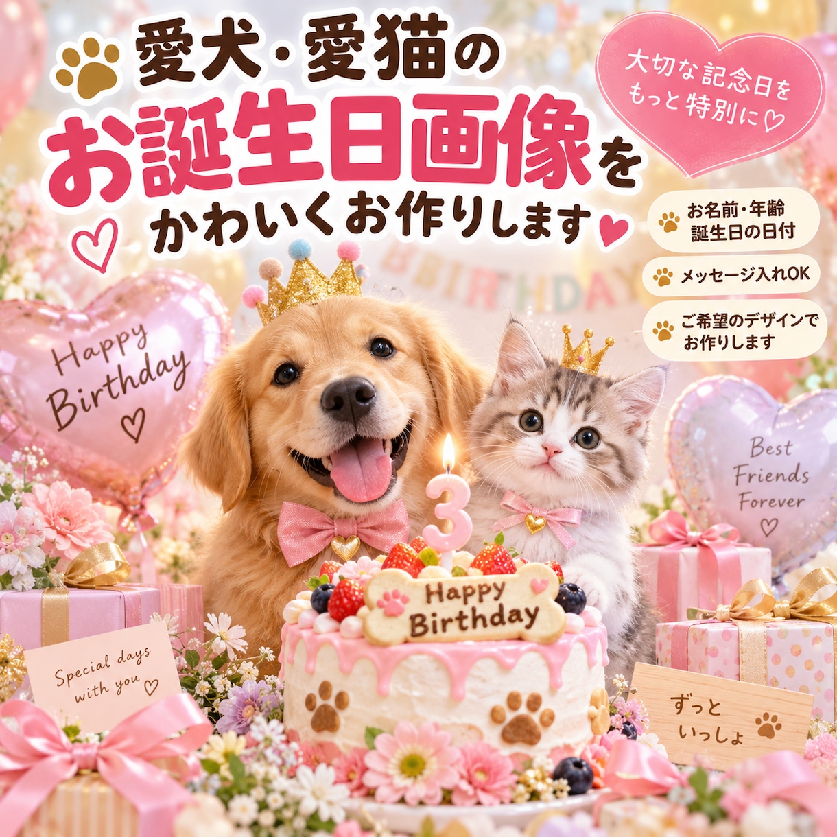 愛犬・愛猫のお誕生日画像をかわいくお作りします 大切なお誕生日を世界にひとつの特別な画像にします イメージ1