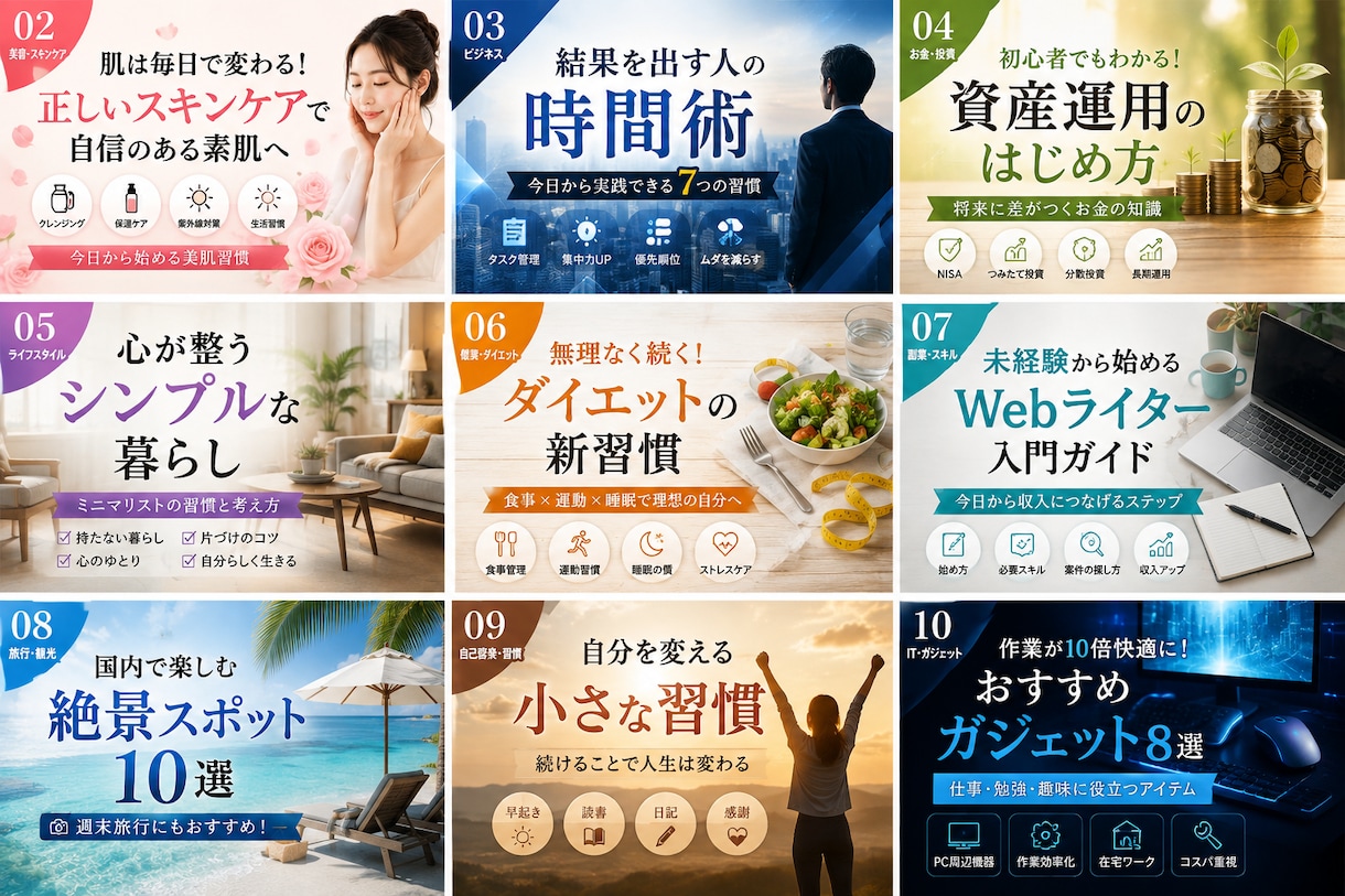 ブログ・noteのアイキャッチ画像を制作します 記事に合わせた目を引く画像を丁寧に制作します イメージ3