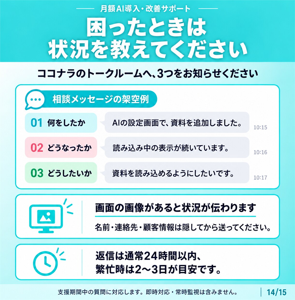 AI導入・改善と使い方を月額でサポートします 月4回の相談＋実作業でAI導入・改善を支援 イメージ14