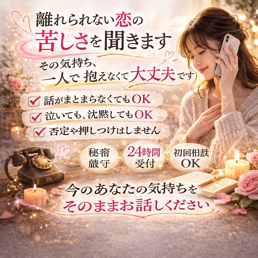 離れられない恋の苦しさを聞きます その苦しさ、一人で抱えなくて大丈夫です イメージ1