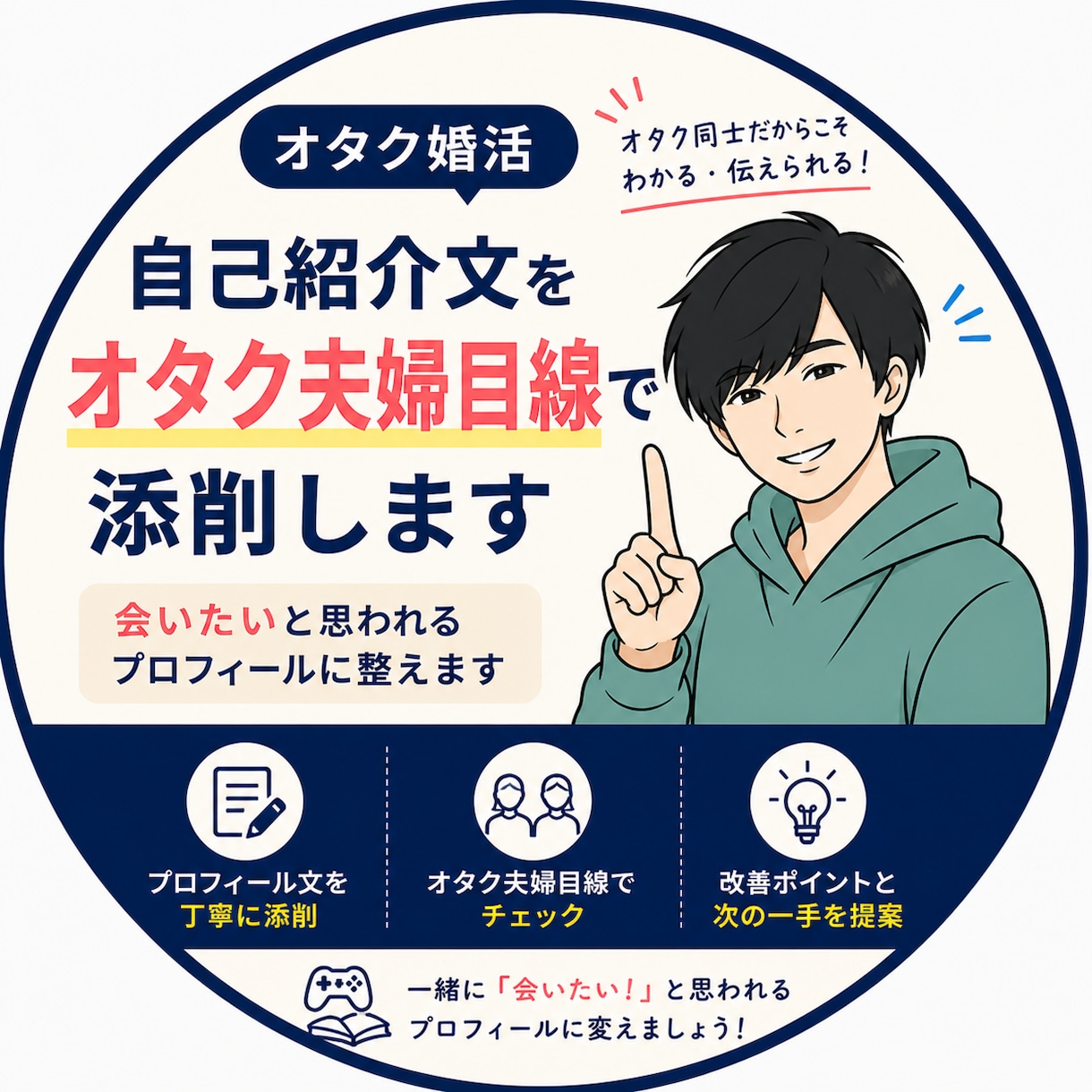 IBJオタク婚活｜自己紹介文を男女目線で添削します オタク夫婦が男女両方目線でプロフィールを整えます イメージ1