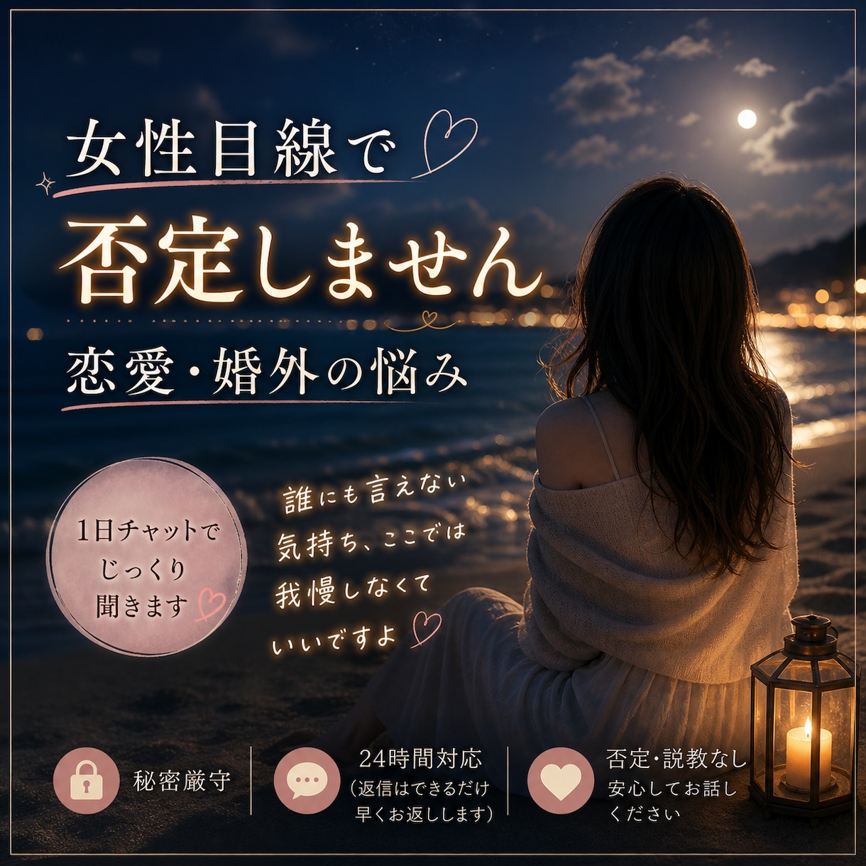 既婚男性のお悩み｜女性目線で1日チャットで聞きます 誰にも言えない気持ち、ここでは我慢しなくていいですよ イメージ1